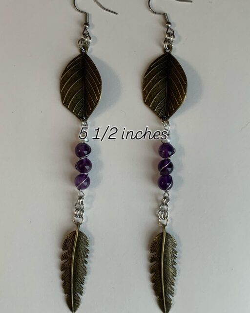 Leaf feather and amethyst