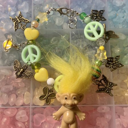 Yellow trolls bracelet 7in(8 with extension)
